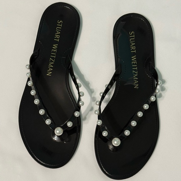 Stuart Weitzman Studded Black & White Sandals Size 38.5 (US 8) - Picture 2 of 4